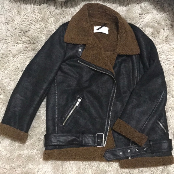 zara brown aviator jacket